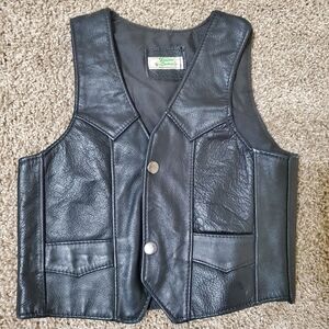 Genuine Leather Black Biker Cut Motorcycle Childs Vest Small Vintage  Good pre o